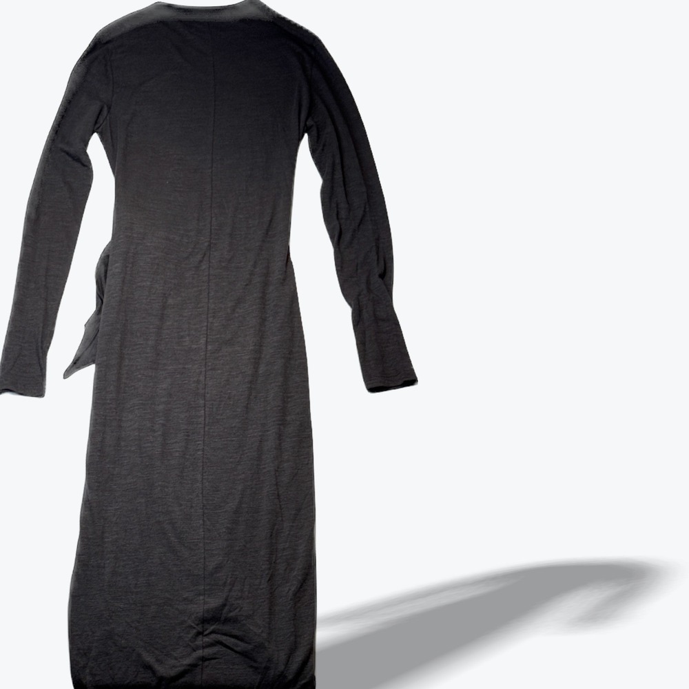Isabel Marant Etoile Midi Dress Lisy Wrap Black Wool Linen Blend Size 42 Large - Picture 3 of 11